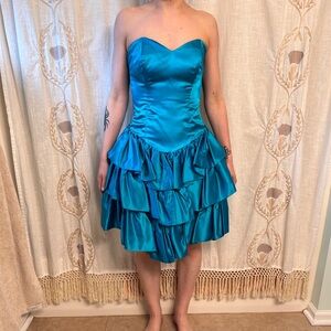 Scarlett Teal Satin Ruffle Mini Dress